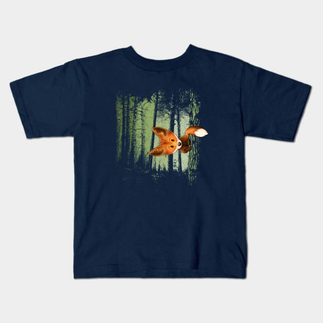 Funky Fox In Casual Twilight Forest Kids T-Shirt by SkizzenMonster